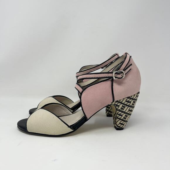 Chelsea Crew Nelly D'Orsay Peep Toe Heel Womens 40/9-9.5‎ Pink Cream Suede Black - Picture 4 of 8